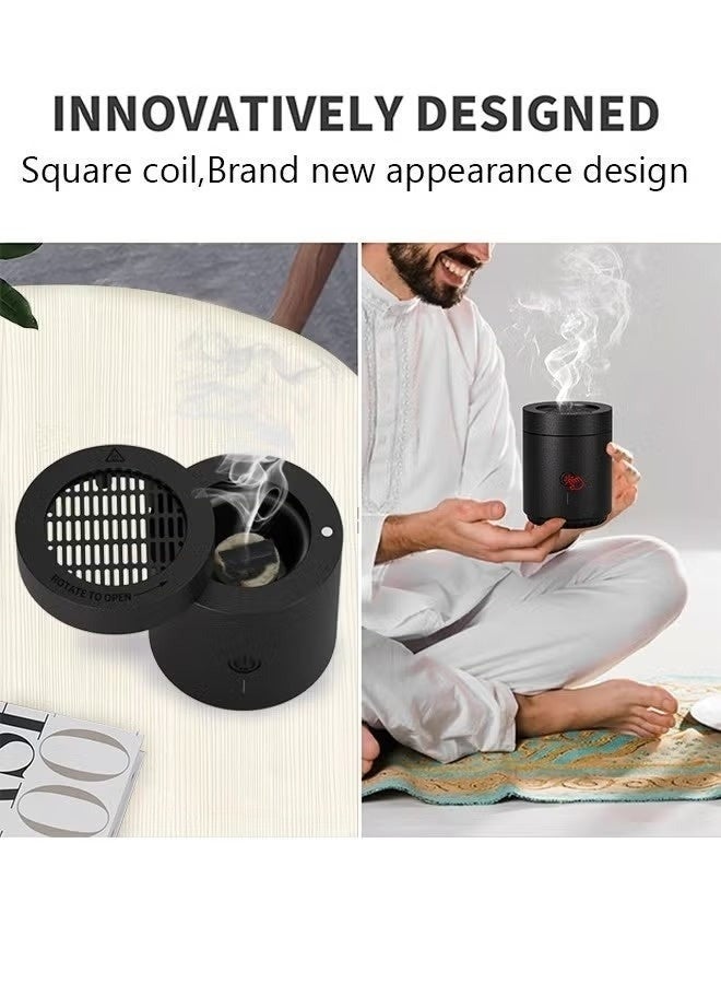 Portable Electric Bakhoor Burner USB Rechargeable Incense Diffuser for Home and Car Black 11cm - Image 3